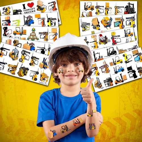100 PCS Construction Temporary Tattoos - Forklift Dump Truck Crane