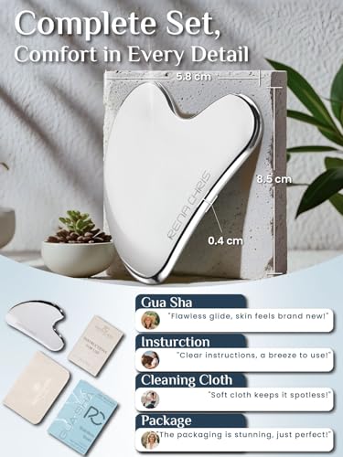 Gua Sha Facial Tool - Stainless Steel Silver for Skin Care & Massage - Rena Chris