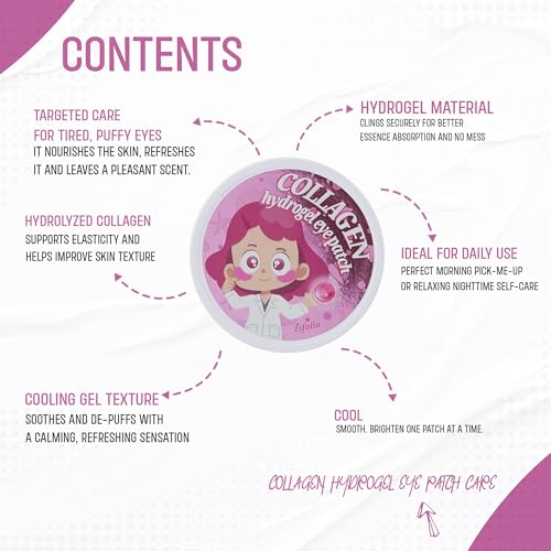 esfolio Hydrogel Eye Patch Collagen 60 Patch ? Under Eye Gel Patches for Puffiness and Tired Eyes ? Soothing Cooling Care ? Korean Skincare Eye Mask ? Lightweight Hydration