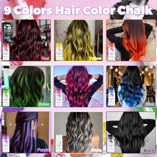 Temporary Hair Chalk Stick - 9 Vibrant Colors, Washable