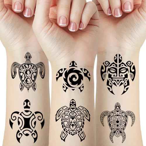 8 Sheets Turtle Temporary Tattoos Black Tribal Maori Sea Animal Birthday Party Supplies Favors Decorations Body Fake Tattoo Stickers For adult Men Women Make up