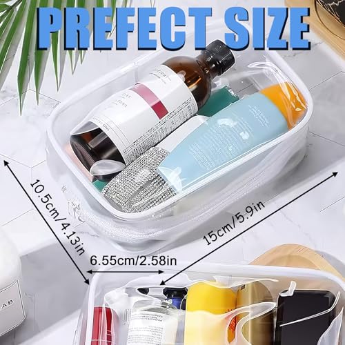 12 Pieces Clear Cosmetic Bag, PVC Waterproof Makeup Bags with Zipper, TSA Approved Toiletry Bag for Travel, Transparent Pouches Organizer Storage for Men and Women (White, Small)