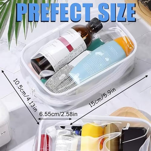 12 Pieces Clear Cosmetic Bag, PVC Waterproof Makeup Bags with Zipper, TSA Approved Toiletry Bag for Travel, Transparent Pouches Organizer Storage for Men and Women (White, Small)