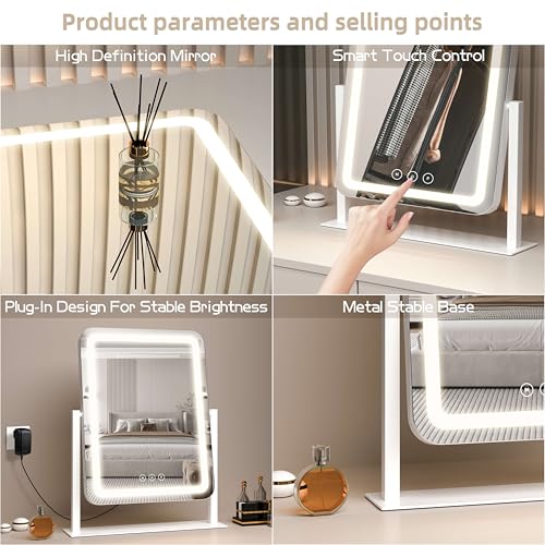 LED Vanity Mirror 13.1" x 16.7" with Touch Control