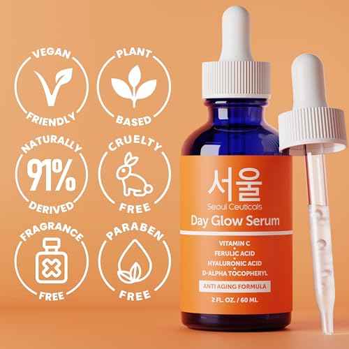 SeoulCeuticals Large 2oz Korean 20% Vitamin C Hyaluronic Acid Serum + CE Ferulic Acid - Potent Anti Aging Vit C, Anti Wrinkle K Beauty Skincare