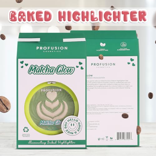 Profusion Cosmetics Matcha Glow Baked Highlighter - An Illuminating Powder for a Dewy, Radiant Finish, Lightweight, Talc-Free, Paraben-Free, Buildable Highlighting Powder for Intense Glow