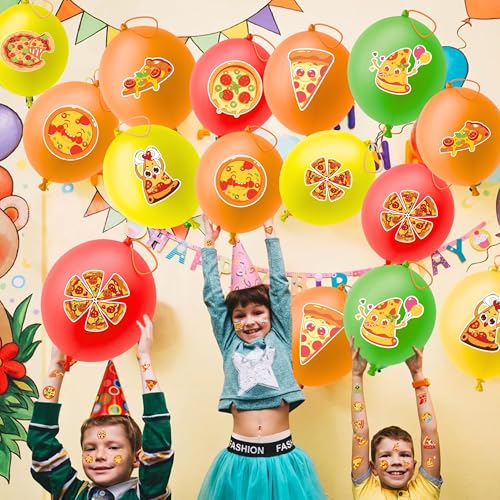 72 PC Pizza Party Favors Set - Tattoos & Punch Balloons