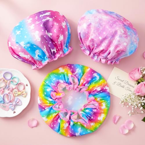 Kids Shower Cap 3-Pack - Waterproof Adjustable Hair Cover