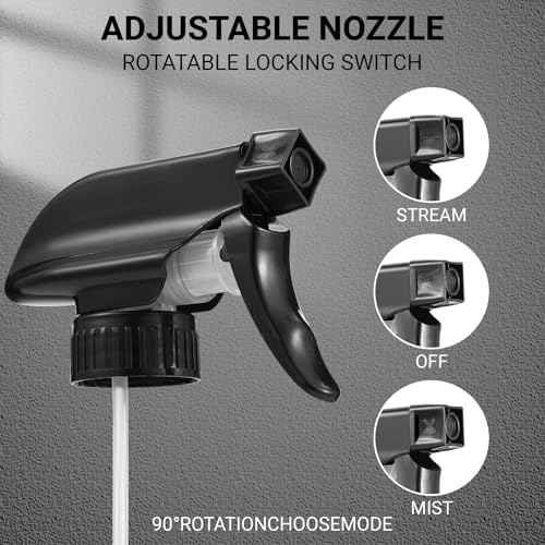 3 Pcs 16oz Empty Glass Spray Bottle with Black Silicone Sleeve Protection - Refillable Boston Round Containers with Adjustable Nozzle for Cleaning Solutions, Essential Oils, Misting Plants, Gardening