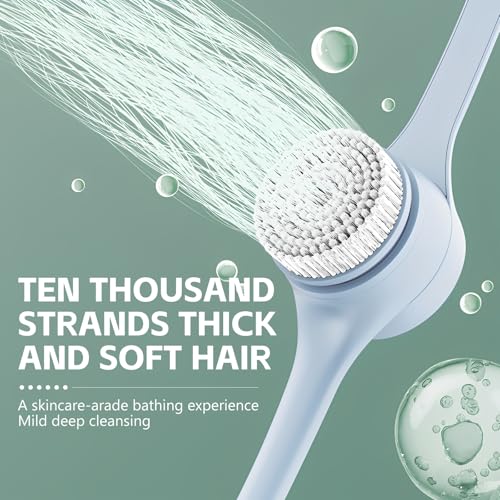 Electric Back Scrubber for Shower - IPX7 Waterproof Rechargeable Dual Handle Power Exfoliating Bath Brush with 3 Heads 2 Speeds for Cleansing, Exfoliating & Massaging Skin (Blue)