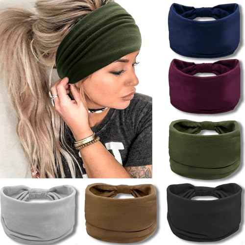 IVARYSS Wide Headbands for Women, Solid Knotted Head Wraps Turbans, Large African Style Head Bands Hair Accessories, 6 Pack