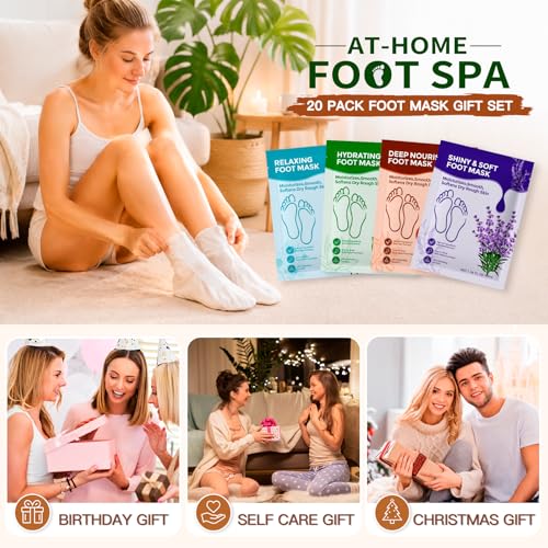 QUNGCO Moisturizing Foot Mask 20-Pack - Hydrating Socks for Dry Cracked Feet