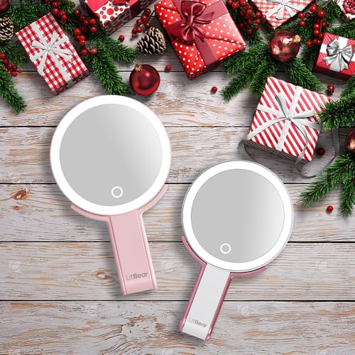 LitBear Travel Makeup Mirror with LED Lights, 10X/1X Magnification