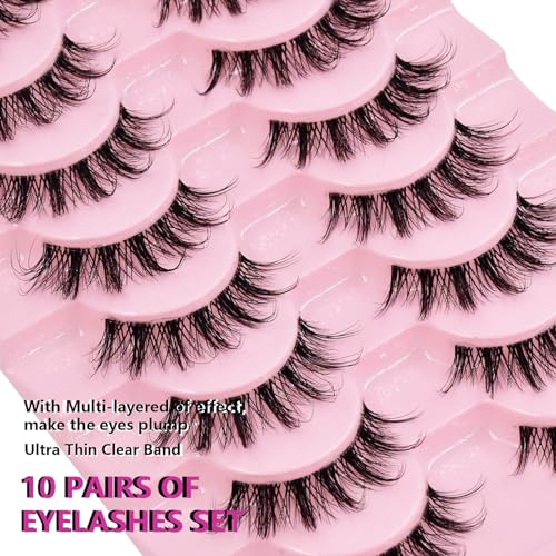 12mm Wispy Manga Anime False Eyelashes, 10 Pairs Reusable