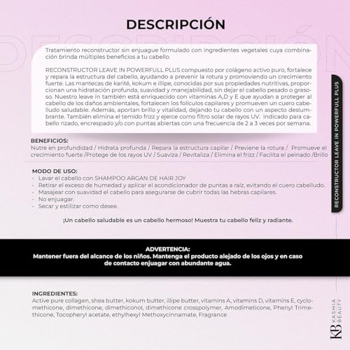 Kashia Beauty Reconstructor Leave-In Hair Treatment with Collagen & Butters – Anti-Frizz, UV Protection, Deep Hydration, 10.1 oz