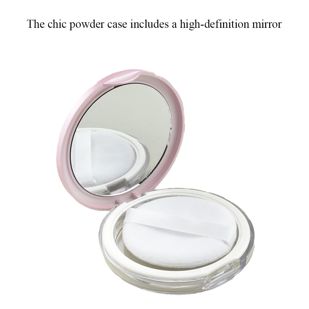 HAHIYO Empty Travel Powder Container Small Loose Powder Compact Case Makeup Cosmetic Jar Refillable Powder Box No Leak Powder Holder with Elastic Mesh Sifter Pink Lid and Mirror, 2Pcs 5ml/0.2oz