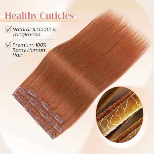 Elailite Clip in Hair Extensions Real Human Hair 3PCS Lace Weft Remy Hairpieces for Women 18 Inch 80g Dark Auburn