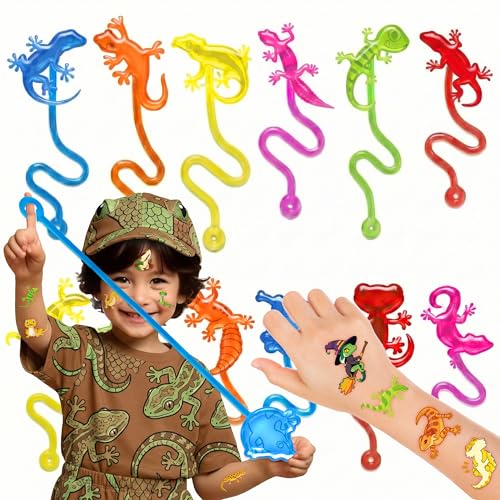 48 Pcs Gecko Reptile Party Favors - Stick Hands & Tattoos