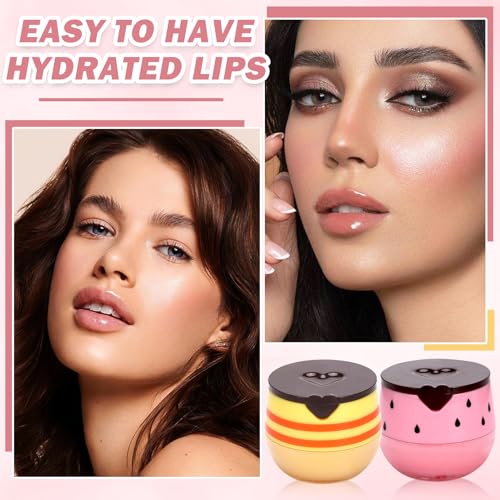 2PCS Bee Lip Balm Honey Pot,Honey Lip Balm With Honey Spoon,Honey Lip Mask Moisturizing Hydrating Prevents Dry and Chapped Lips,Lip Exfoliating Bee Lip Balm£¨Honey+Strawberry£©