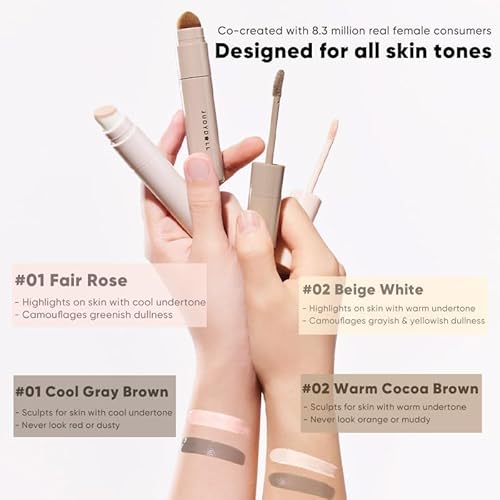 JUDYDOLL Cool Toned Contour, Cool Toned Contour Stick for Fair Skin, Smooth Liquid Contour & Highlighter With Dual Brush, Anti-Smudge & Brightening, Long-Lasting, Makeup Contour (01 Cool Gray Brown)