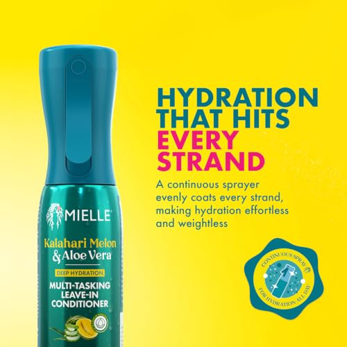 Mielle Organics Kalahari Melon & Aloe Vera 3-in-1 Leave-In Conditioner Spray - Hydrating Curl & Hair Detangler, 6.7 oz