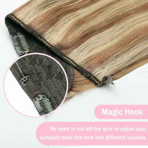 SURNEL Wire Hair Extension Invisible Fish Line Hair Extensions Real Human Hair Ash Brown to Caramel Blonde Wire Hair Extensions for Women 16 inch 65g(#10/16/16,16inch)