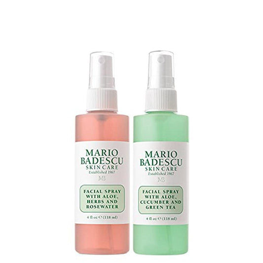 Mario Badescu Facial Spray Aloe, Rose Water and Cucumber - Green Tea Duo for Face, Neck or Hair, Cooling and Hydrating Face Mist for All Skin Types, Dewy Finish, 4 Fl Oz (Pack of 2)