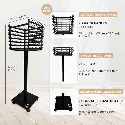 Braiding Hair Rack, Hair Extension Holder, Hair Braiding Tools, Hair Product Organizer, Wooden 3-Sided Rack Stand, Large Capacity (210 pegs)