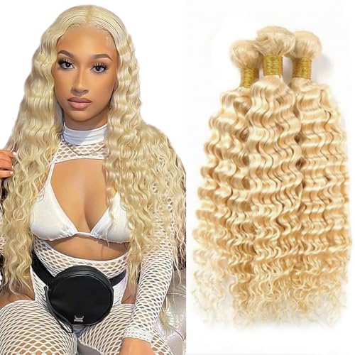 613 Blonde Deep Wave Human Hair Bundles 18" 3-Pack
