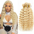 613 Blonde Deep Wave Human Hair Bundles 18" 3-Pack