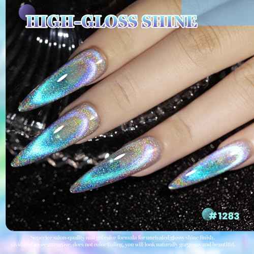RARJSM Rainbow Cat Eye Gel Nail Polish Blue Purple Aurora Holographic Laser Iridescent Glitter Sparkle 9D Cateye Gelpolish with Magnet Stick Soak off UV LED Curing Requires Home Salon Diy