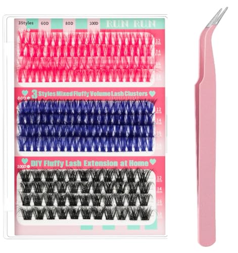 3-Color D-Curl Cluster Lashes 60D/80D/100D Kit with Curler