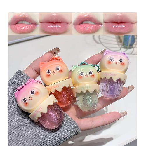 Shimmer Lip Gloss Oil Set, 4 Pcs Hydrating Fruit Flavor