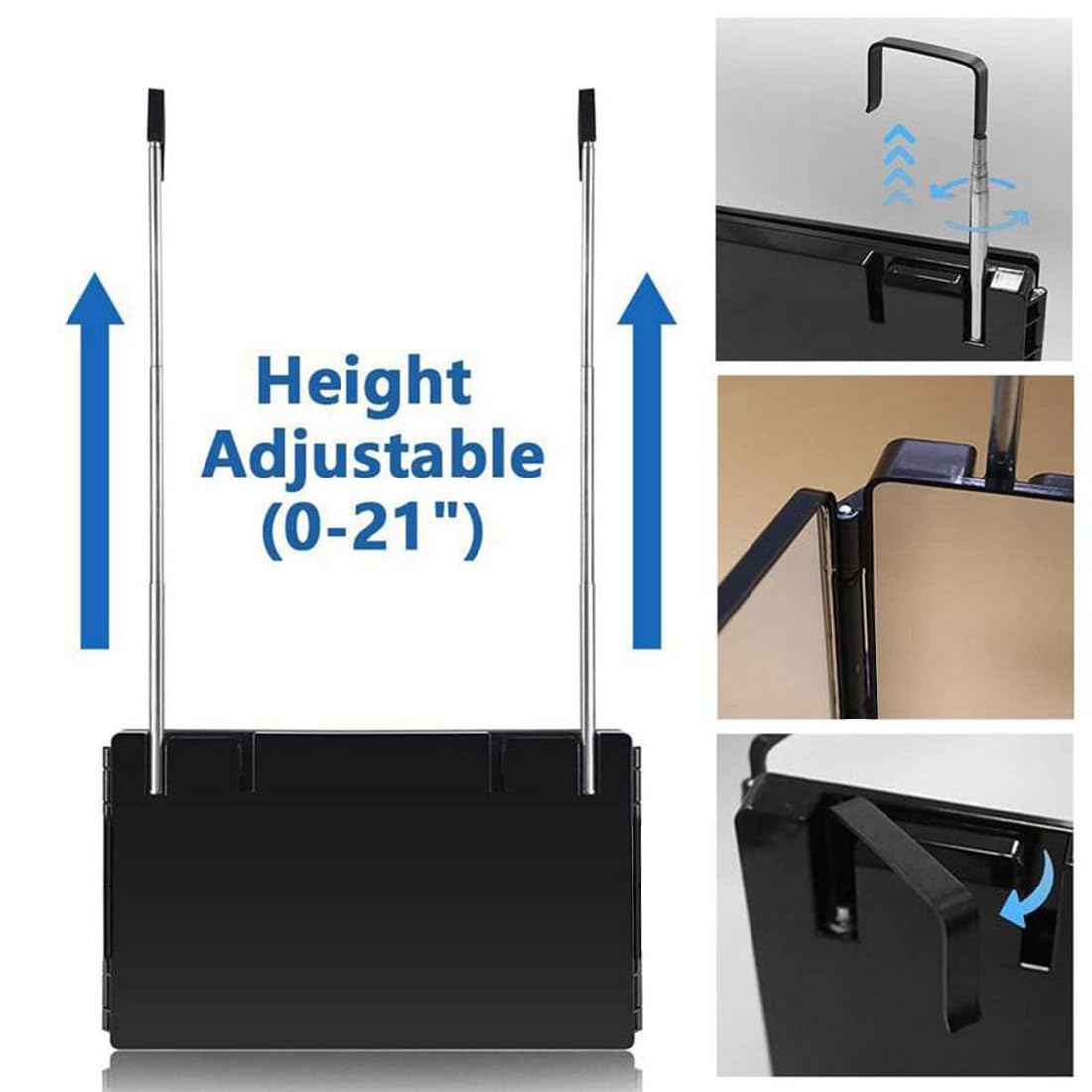 HIEEY 3 Way Mirror for Hair Cutting,360 Trifold Mirror with Height Adjustable Telescoping Hooks,and 5X Magnification,for Makeup, Hair Styling