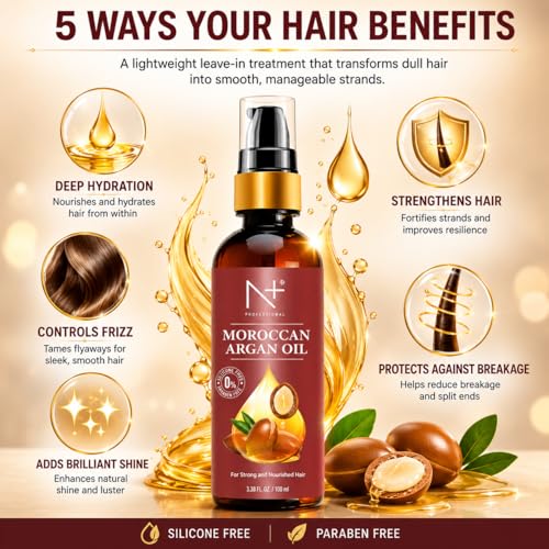 N PLUS Moroccan Argan Oil for Hair - Dry & Damaged Hair Treatment