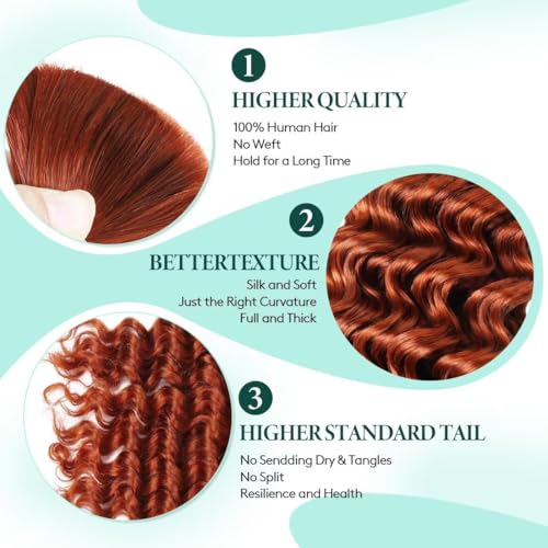 Boho Virgin Human Braiding Hair - 22 Inch Deep Wave, Ginger Color