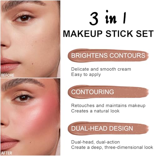 Contour Stick Makeup Kit, 6 Colors with Highlighter & Bronzer