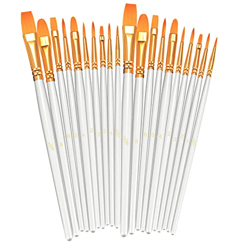 BOSOBO Paint Brushes Set, 2 Pack 20 Pcs Round Pointed Tip Paintbrushes Nylon Hair Artist Acrylic Paint Brushes for Acrylic Oil Watercolor, Face Nail Art, Miniature Detailing & Rock Painting, White