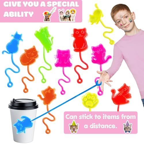48PCS Cat Party Favors - 24PCS Temporary Tattoos & 24PCS Stick Hands - Perfect Birthday Party Supplies, Goodie Bag Stuffers, Treasure Box Toys, Classroom Prizes, and Student Gifts