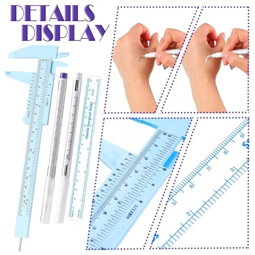Teling 10 Pcs Eyebrow Ruler tools set 2 Eyebrow Measuring Ruler kit 4 Microblading White Skin Marker Pen 4 Paper Permanent Makeup Position Mapping Mark Tools for Artists Skin