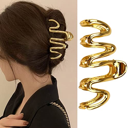 HOXIEYA Hair Claw Clips, Snake Design Metal Hair Clip, Gold, for Women Girls, Fashionable Hair Accessories, Creative Thick Hair Clips, One Size