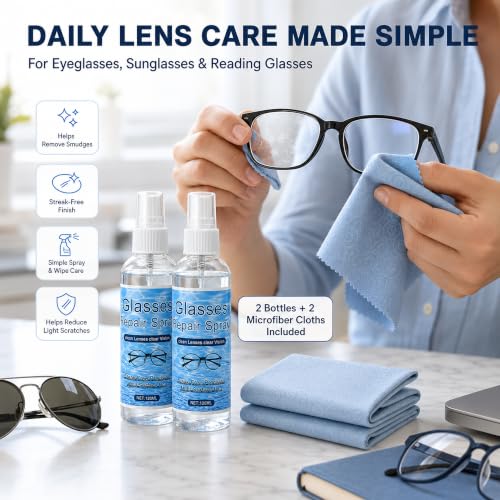 Eyeglass Scratch Repair Spray, 2 Bottles with Microfiber Cloths