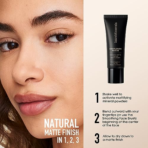 bareMinerals Complexion Rescue Natural Matte Tinted Moisturizer for Face with SPF 30, Tinted Mineral Sunscreen, Sheer-to-Light Coverage, for Oily Skin, Multi-tasking Skincare Infused Makeup