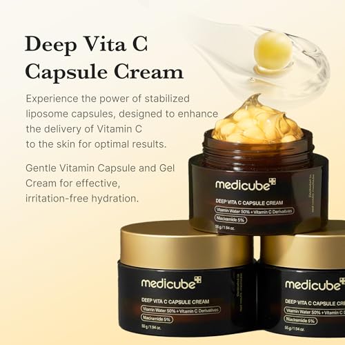 medicube Uneven Skin & Firm Duo: Deep Vitamin C Golden Capsule Face Moisturizer and Salmon DNA PDRN Pink Collagen Capsule Cream