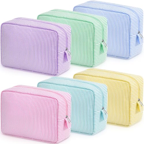 Sanwuta Large Seersucker Makeup Bag Set - 6 Cute Travel Organizers