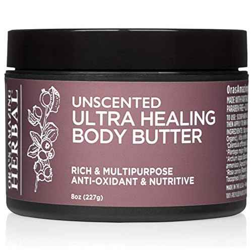 Ora's Amazing Herbal Ultra Healing Body Butter, Intensive Unscented Moisturizer For Dry Skin, Fragrance Free Skin Cream, 8 oz Large