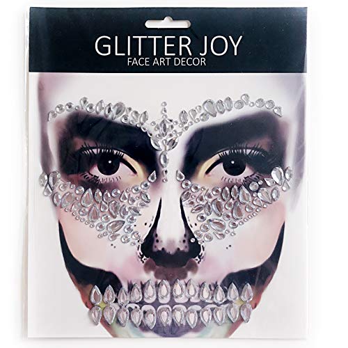 Day of the Dead Skull Face Gems Stickers, 4-Pack | Reusable Rhinestone Tattoos