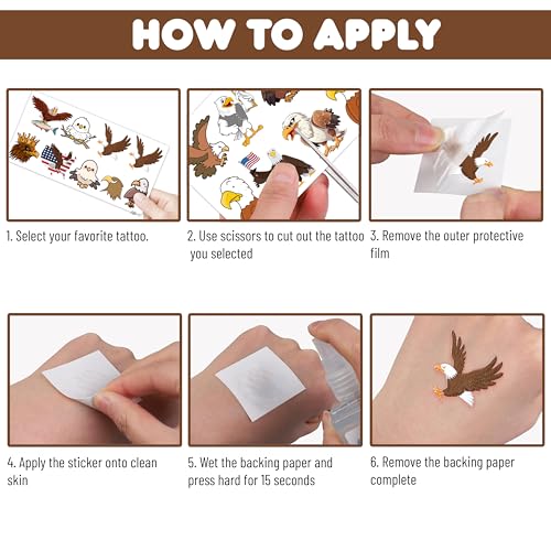 Eagle Temporary Tattoos 8 Sheets 80PCS | Party Favors