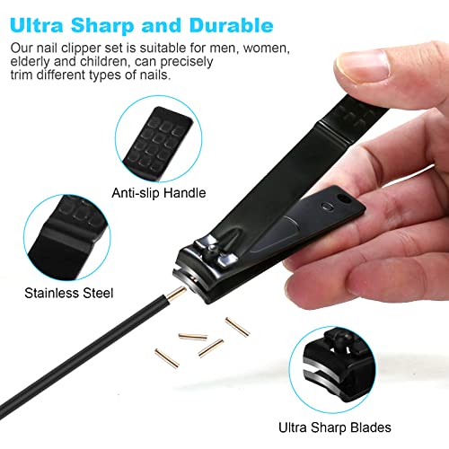 Nail Clippers Set - 4 Piece Manicure and Pedicure Grooming Kit - Black - DUCOO