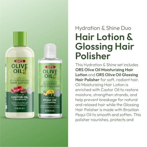 ORS Olive Oil Moisturizing Hair Lotion & Frizz Control Shine Polisher with Castor & Pequi Oil (2 Piece Set)